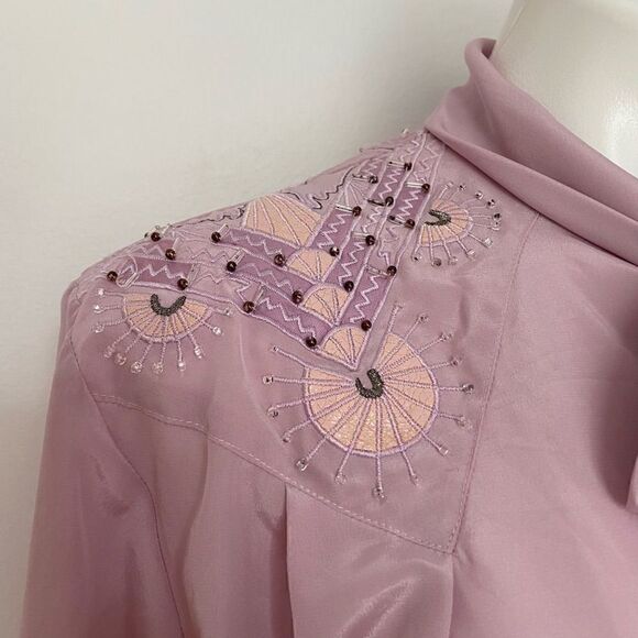 Richard Martin 80s Beaded Embroidered Shoulder Neck Tie Button Down - Picture 3 of 11